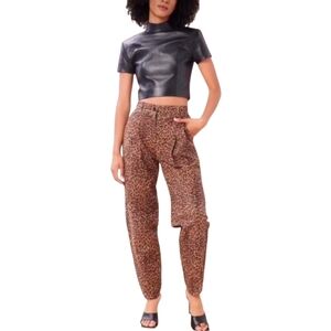 Revolve Lita By Ciara Suede Pants Size 30 Cheetah Barrel Leg High Rise Pleated